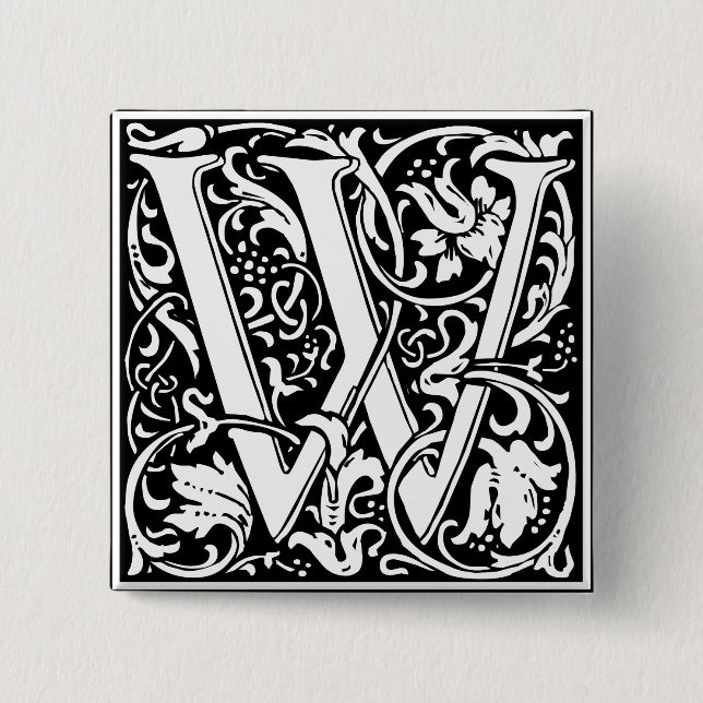 Letter W Medieval Monogram Art Nouveau 15 Cm Square Badge (Front)