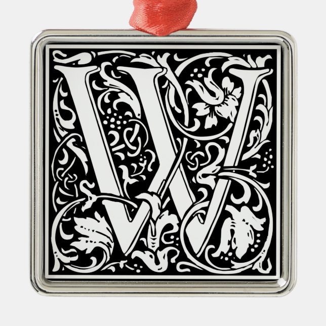 Letter W Medieval Monogram Art Nouveau Metal Tree Decoration (Front)