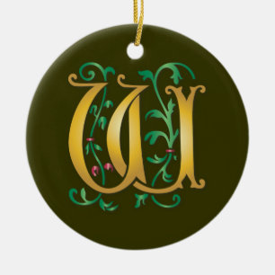 Letter W Monogram Ceramic Tree Decoration