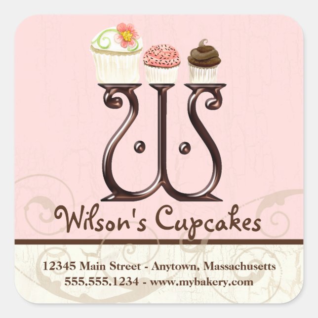 Letter W Monogram Cupcake Logo Business Stickers (Front)