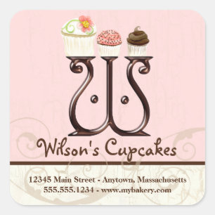 Letter W Monogram Cupcake Logo Business Stickers