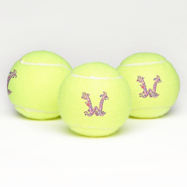 Letter W monogram girls personalised doodle art Tennis Balls (Multi)