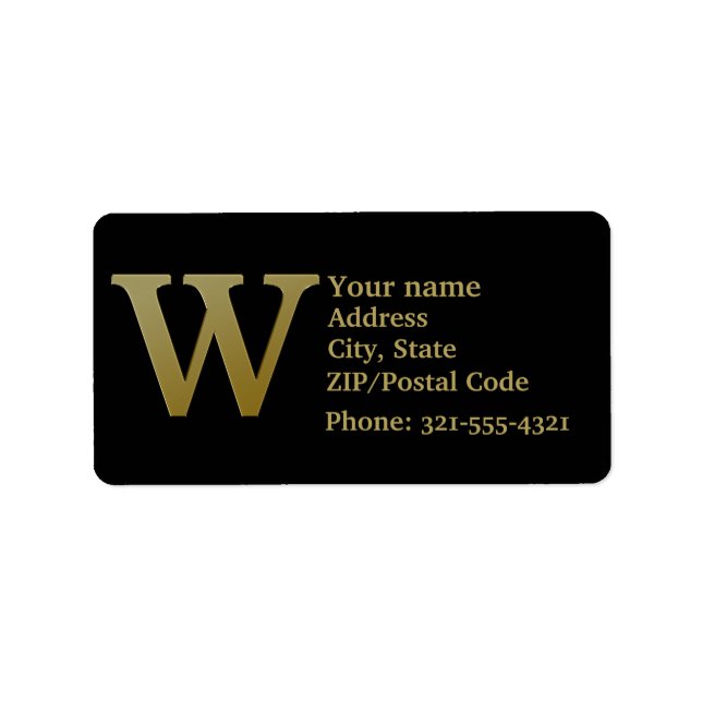 Letter W Monogram Gold Address Label (Front)