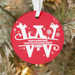 Letter W Monogram Initial Family Name Greeting  Ornament