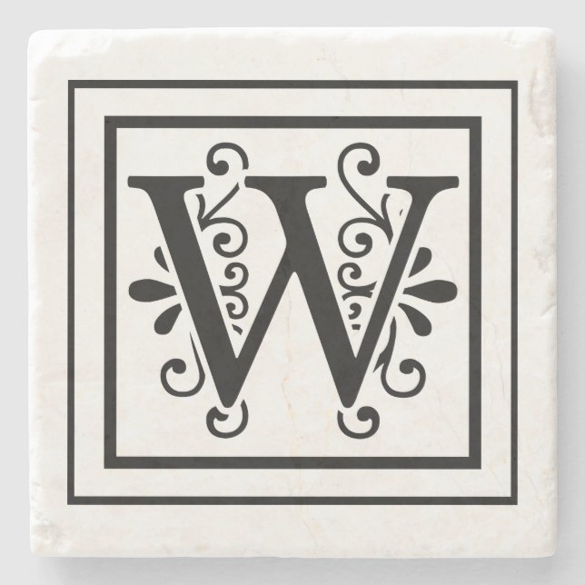 Letter W Monogram Stone Coasters (Front)