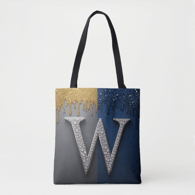 Letter W Monogram With Diamonds Pearls Tote Bag (Front)