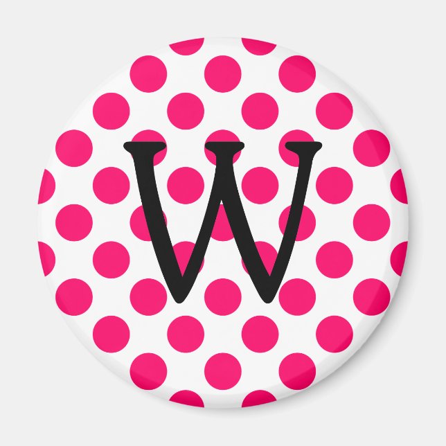 Letter W on White Pink Polka Dots Magnet (Front)