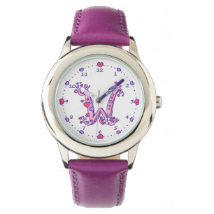 Letter W pink monogram personalised girls watch