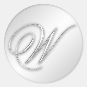 Letter W script initial faux silver monogram favou Classic Round Sticker
