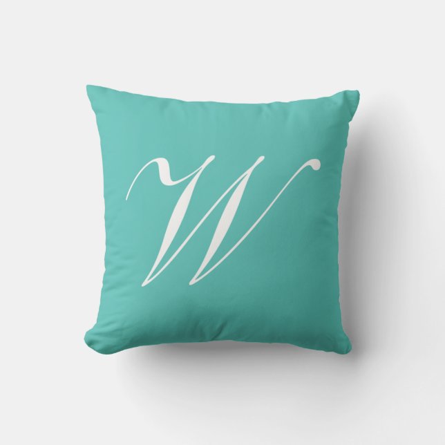 Letter W Turquoise Monogram Pillow (Front)