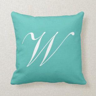 Letter W Turquoise Monogram Pillow