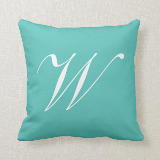 Letter W Turquoise Monogram Pillow