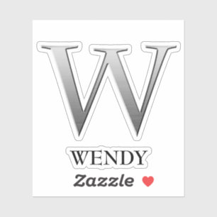 Letter W Two-Tone Silver Grey and Name Sticker