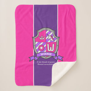 Letter W Winnie name meaning pink purple unicorn Sherpa Blanket