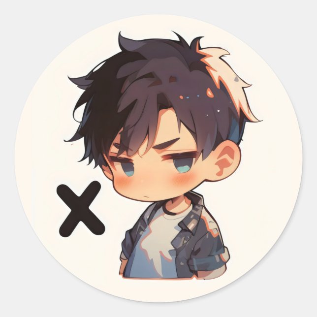 Letter X Anime Man Classic Round Sticker (Front)