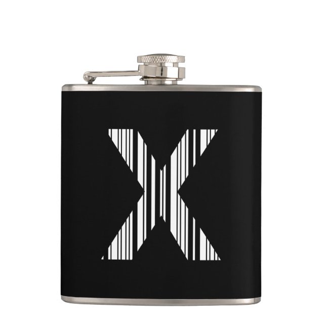 LETTER X BAR CODE First Initial Barcode Pattern Hip Flask (Front)