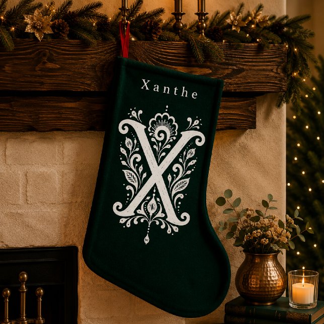 Letter X Botanical Monogram Personalised Stocking (Creator Uploaded)