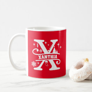 Letter X Christmas Monogram Initial Name Red Coffee Mug