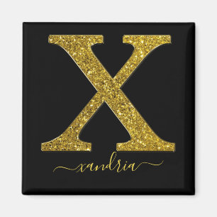 Letter X Gold Glitter Magnet