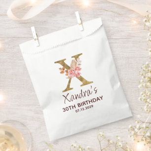 Letter X Gold Monogram Blush Pink Roses Favour Bags