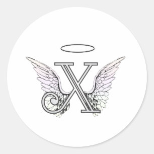 Letter X Initial Monogram with Angel Wings & Halo Classic Round Sticker