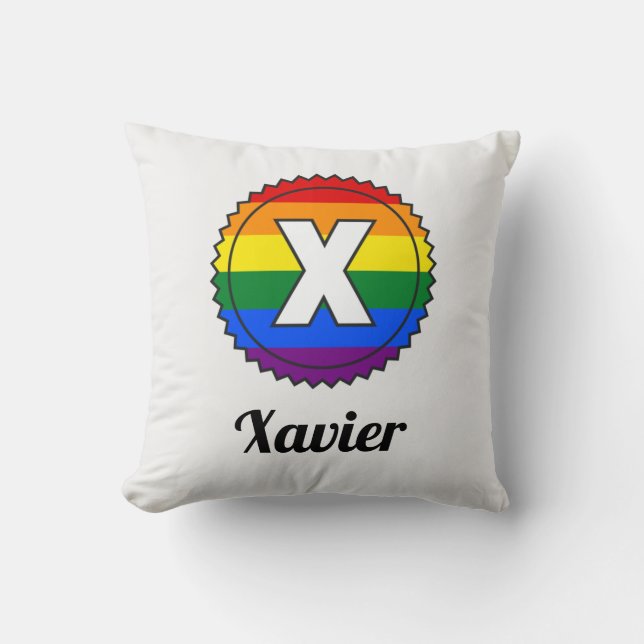 Letter X Initial & Name Gay Pride Rainbow Monogram Cushion (Front)