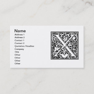 Letter X Mediaeval Monogram Art Nouveau Business Card