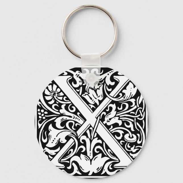Letter X Mediaeval Monogram Art Nouveau Key Ring (Front)