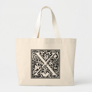 Letter X Mediaeval Monogram Art Nouveau Large Tote Bag