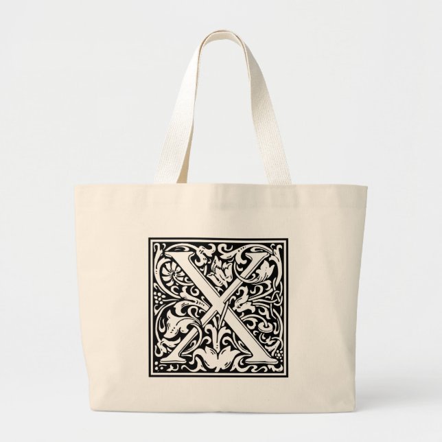 Letter X Mediaeval Monogram Art Nouveau Large Tote Bag (Front)