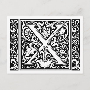 Letter X Mediaeval Monogram Art Nouveau Postcard