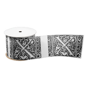 Letter X Mediaeval Monogram Art Nouveau Satin Ribbon