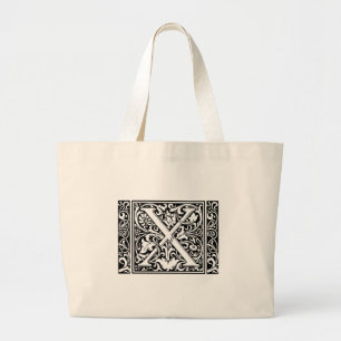 Letter X Mediaeval Monogram wide Large Tote Bag