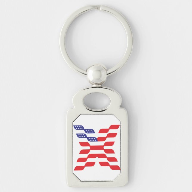 Letter X Monogram USA Flag Key Ring (Front)