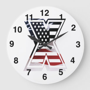 Letter X Monogram USA Flag Large Clock