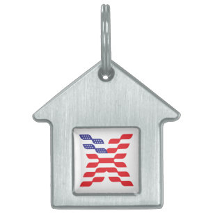 Letter X Monogram USA Flag Pet ID Tag