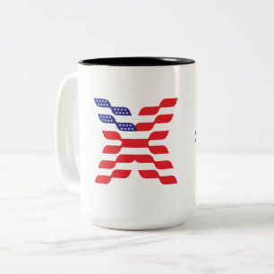 Letter X Monogram USA Flag Two-Tone Coffee Mug