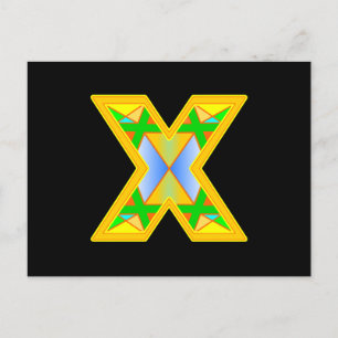 Letter X Yellow Outline Mini Green X x 4 Postcard