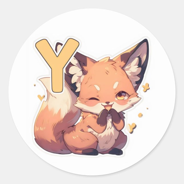 Letter Y Anime Cute Fox Classic Round Sticker (Front)