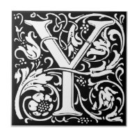 Letter Y art nouveau black and white Tile
