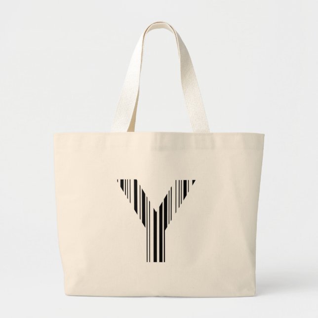 LETTER Y BAR CODE First Initial Barcode Pattern Large Tote Bag (Front)