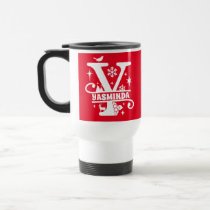 Letter Y Christmas Monogram Initial Name Red Travel Mug