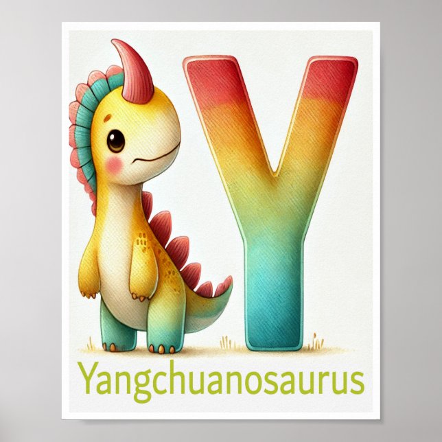 Letter Y, Dinosaur Alphabet Watercolor Poster (Front)