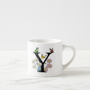 Letter Y Floral Butterfly Monogram Initial Espresso Cup