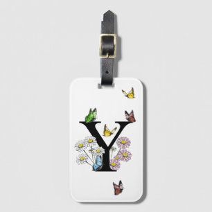 Letter Y Floral Butterfly Monogram Initial    Luggage Tag