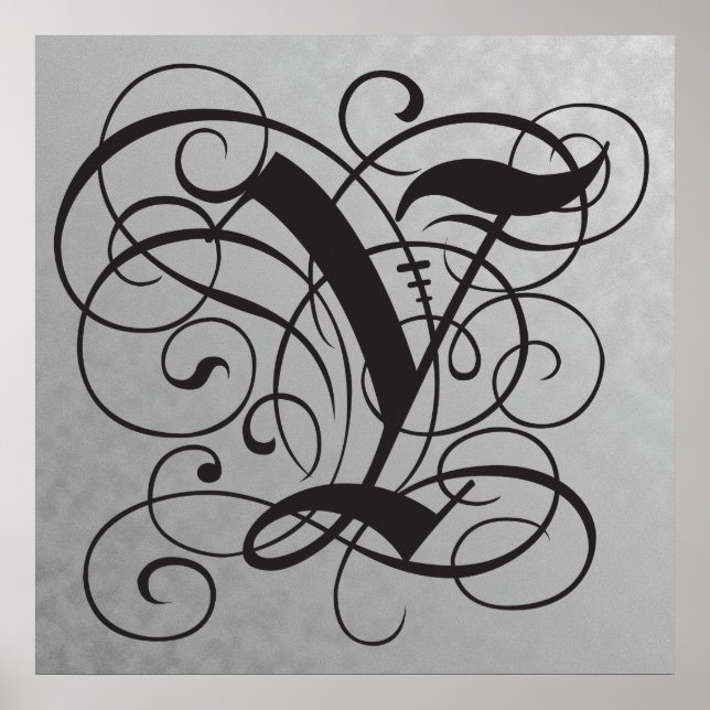 Letter Y, Gothic Monogram Black Poster (Front)