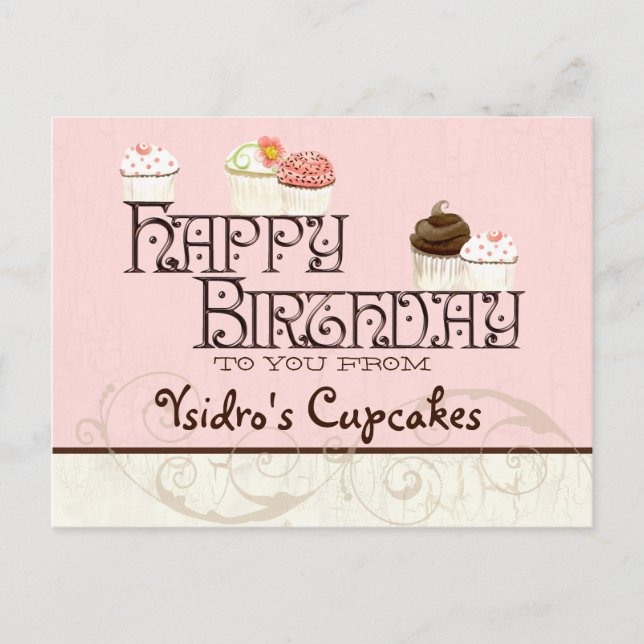 Letter Y Happy Birthday Cupcake Business Postcard (Front)