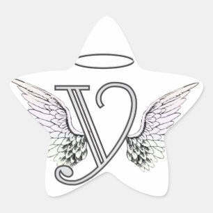 Letter Y Initial Monogram with Angel Wings & Halo Star Sticker