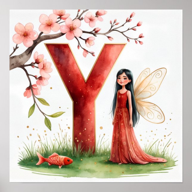  Letter Y Koi Fish Fairy Poster - Alphabet Art (Front)