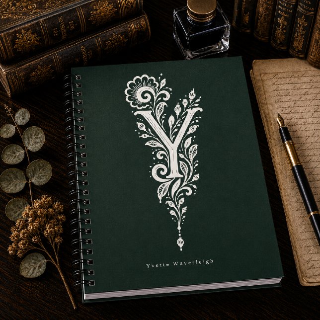 Letter Y Linocut Botanical Monogram Notebook (Creator Uploaded)